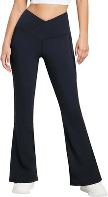 Pantalones para mujer Baleaf forrados de lana invierno térmicos cálidos acampanados medianos, 32-negro  Foto 1 de 4