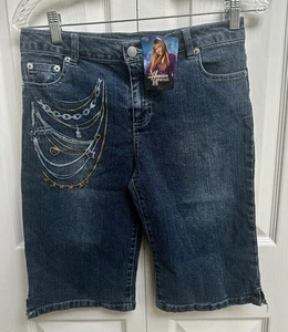 Vtg NWT Disney Hannah Montana SZ 16 Y2K Denim Shorts 28" Waist Glitter Chains - Picture 1 of 6