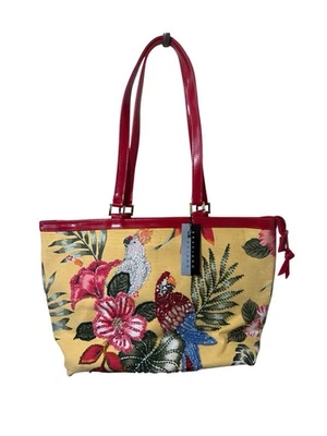 Braciano Tote Bag Macaw African Grey Parrots Yellow Red Sparkly NWT Foto 1 de 4