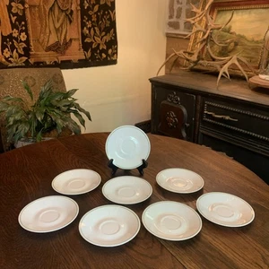 Corelle Small Saucer Plates 6 1/4" White With Green Stripe~ Lot of 8 New NOS - Picture 1 of 15