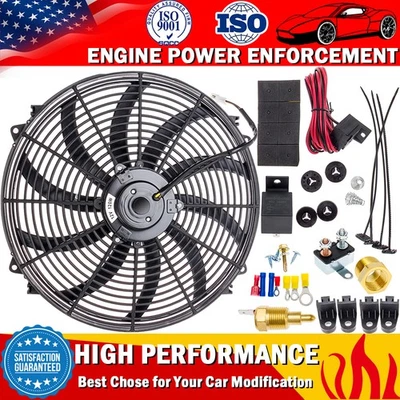 Kit de relé interruptor de cableado termostato ventilador radiador eléctrico negro 16" pulgadas 3500 CFM Foto 1 de 4