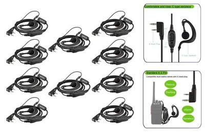 10x Retevis 2 Pin C-Type Earpiece Headset Mic for Kenwood BF88E RT24 H777 eSync - Image 1 of 4