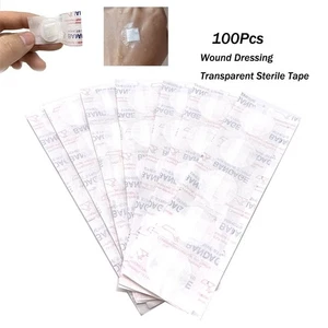 100Pcs Round Shape Transparent Sterile Tape Adhesive Bandage Wound Dressing - Picture 1 of 5