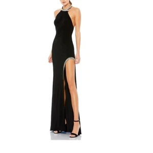Nuevo ~ MAC DUGGAL ~ Vestido halter de abertura alta con detalles de diamantes de imitación IEENA IMPRESIONANTE - Imagen 1 de 10