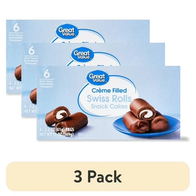 (Paquete de 3) Rollos suizos rellenos de crema de gran valor para aperitivos, 13 oz, 6 unidades... Foto 1 de 4