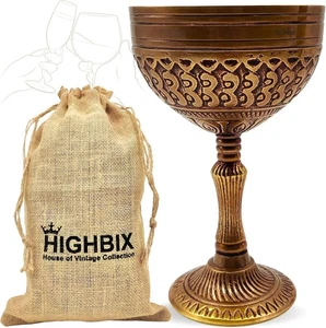 HIGHBIX Royal Wine Goblet Solid Brass Handmade Premium Wine Cup Medieval Decor G - Picture 1 of 6