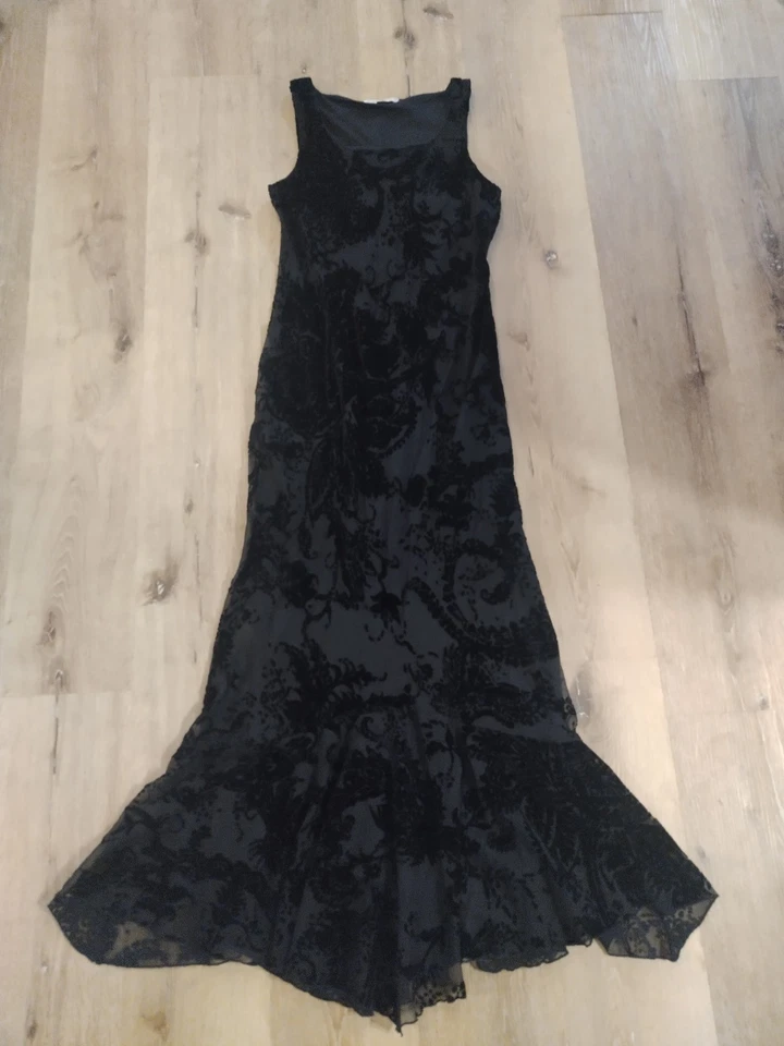 Maxi Vestido De Colección Años 90/Y2k Negro Burnout Terciopelo Sirena Capricho Hada Grunge S Foto 1 de 4