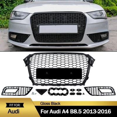 Honeycomb RS4 Look Front Grill Fog Light Grille Covers For 2013-16 Audi A4 B8.5 Foto 1 de 4