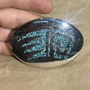 Vintage Turquoise Inlaid Native Chief Belt Buckle Uncle Dunkle's 1979 - Picture 1 of 12