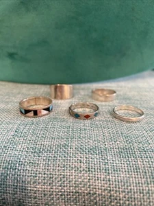 Vintage LOT (5) Sterling Silver Band Rings Mixed Sizes 6-7.25 - Picture 1 of 10