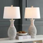 Set Of 2 Rustic Farmhouse Gray Led Table Lamps, Textured Base, White Shade, 30"H