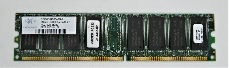 NANYA 256MB DDR SRAM PC2700U 333MHz NT256D64S88A0G-6 DIMM 184-PIN - Image 1 of 4