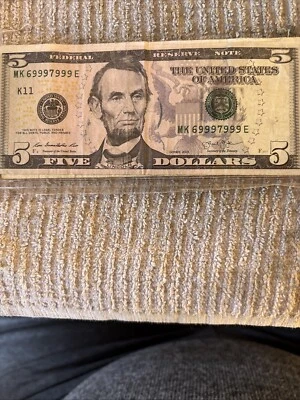 5 dollar bill High Serial Six 9s Total Of Serial Number Is 67 Very Rare. - Image 1 of 2