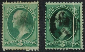 US # 147 & 158 Var USED { "PRE-PRINT PAPER FOLD" ERROR } SCARCE 3c WASHINGTON - Picture 1 of 2