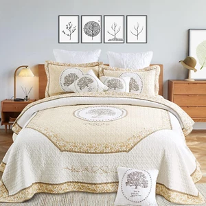 King Size Quilt Set (3 Piece) - Cotton, Tree of Life Embroidery Home Decor Soft - Picture 1 of 11