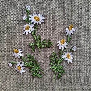Chamomile flowers sew on embroidered patches set 3 pcs applique - Picture 1 of 3