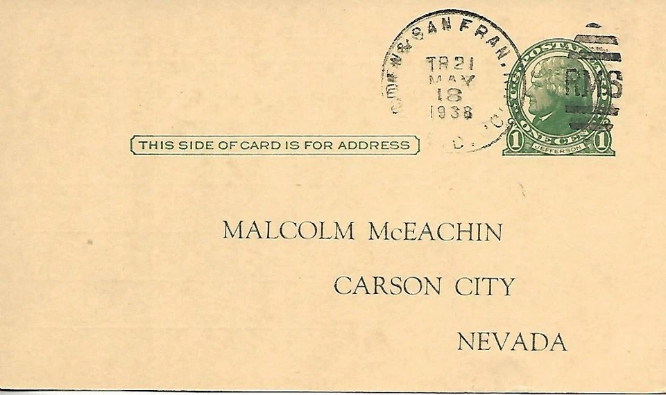 RPO Cover Ogden and San Francisco 13 May 1938 Towle's #976-Q-4 - Image 1 of 1