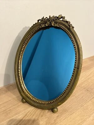 Miroir Ovale À Poser Cadre Bois Doré Vintage - Photo 1/4