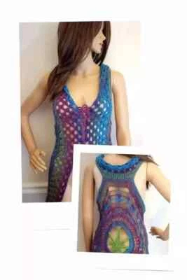 crochet handmade womans 420 mandala vest pot leaf boho fae  top large xl - Image 1 of 4