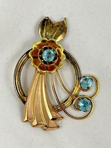GF Pin Brooch Art Deco Gold Filled 1/20 12K Signed Harry Iskin Blue - Picture 1 of 10