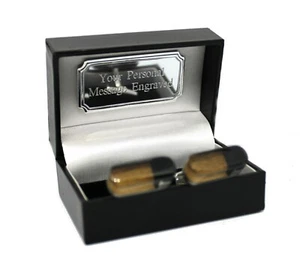 Unique Wood Encased Resin Mens Illusion Gift cuff links + Personalised gift Box - Picture 1 of 9
