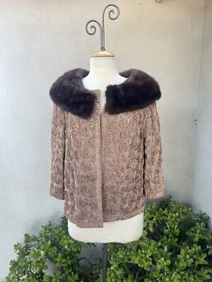 Chaqueta de Noche Años 60 De Colección Cintas Tela Visón Piel Cuello Med George Marrón Org Foto 1 de 4