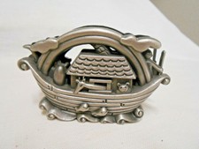 Business Card Holder (for a desk) -  Pewter? (NOAH'S ARK) Heavy 
