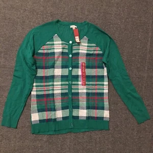 Merona Womens Cardigan 2XL Green Sweater Plaid NWT - Picture 1 of 6