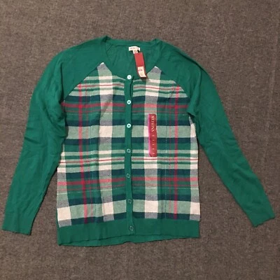 Merona Womens Cardigan 2XL Green Sweater Plaid NWT - Image 1 of 4