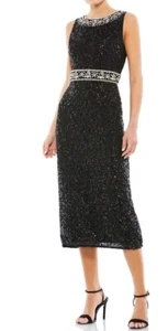 Mac Duggal 10739 Damen 8 VERZIERT Perlen Pailletten ÄRMELLOS schwarz KLEID Neu - Bild 1 von 11