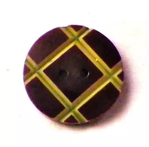 Celluloid Button Brown Green Plaid Incised 7/8in 2 Sew Thru Holes Vintage - Picture 1 of 2