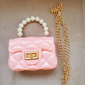 Girls Purse Pink Quilted Patent Leather Pearl Handle Brand New - Picture 1 of 2