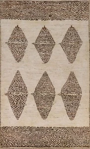 Tribal Ivory/ Brown Geometric Moroccan Area Rug 7'x10' Hand-knotted Wool Carpet - Picture 1 of 12