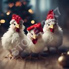 Fond d'écran image numérique beaux poulets habillés pour l'art de bureau de Noël