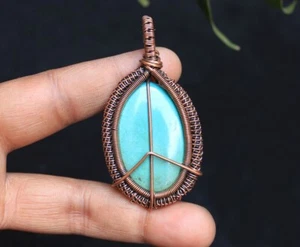 Copper Pendant Turquoise Gemstone Wire Wrap Gemstone Fashion Jewelry Gift N24 - Picture 1 of 9