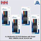 Multimedia CD DVD Marker mit Radierer ca. 0,7 mm blau, rot, grün, schwarz Packungen 4