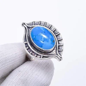 Blue Turquoise Gemstone 925 Sterling Silver Jewelry Ring All Size, Designer Ring - Picture 1 of 4