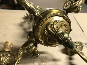 Alte Hängelampe H 64 cm mit 4 Fassung E14 Messing Bronzeguss XXXXV - Bild 1 von 1