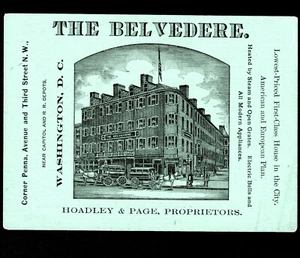 RARE= Washington DC Belvedere Hotel 1800's Near Capitol RM Victorian Trade Card - Picture 1 of 7
