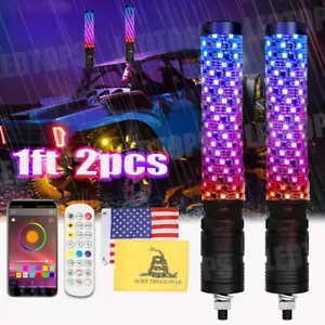 2X 1FT Spiral LED Fat Whip Lights Antenna RGB Chasing For Can-am X3 RZR UTV ATV - Picture 1 of 12