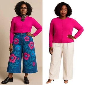 NEW J. Crew Featherweight Cashmere Cardigan Button Up Fushia Pink Curvy 2X Twee - Picture 1 of 11