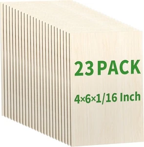 23 Pack Thin Wood Sheets for Craft, 4 x 6 x 1/16 Inch, Basswood 4*6*1/16 Inch - Picture 1 of 7