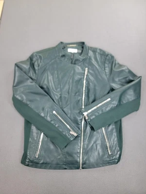 Chaqueta Calvin Klein Mujer XL Verde Imitación Cuero Bombardero Asimétrica Cremallera Moto Foto 1 de 4