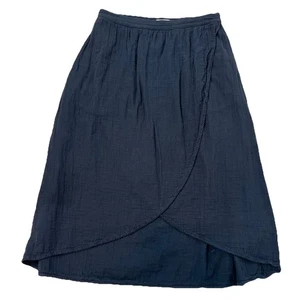 Pact Women's Coastal Double Gauze Faux Wrap Skirt Medium Resort Wear Summer Blk - Picture 1 of 5