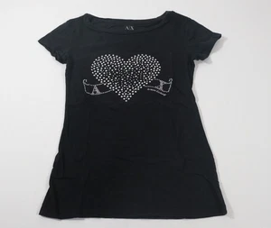 Armani Exchange Damen T-Shirt Herz Strass Schwarz Gr. XS - Bild 1 von 6