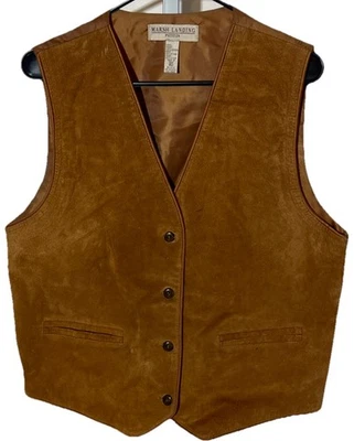 Chaleco vintage Marsh Landing marrón tostado para mujer talla PL 100 % cuero usado Foto 1 de 4