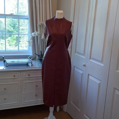 NWT ALEXIA ADMOR Womens Burgundy Faux Leather Sleeveless Pencil Midi Dress S-4 - Image 1 of 4