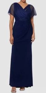 B&A by Betsy & Adam Women's Blue Draped V-Neck Short Sleeve Gown Dress Size 10 - Picture 1 of 5