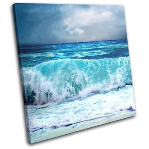 Storm Wave Surf Blue Sunset Seascape SINGLE CANVAS WALL ART Picture Print - Picture 1 of 1