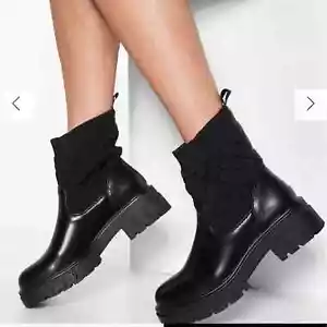 Boohoo Quilted Chunky Sole Sock Boots Black Pull On 8 39 - Picture 1 of 7